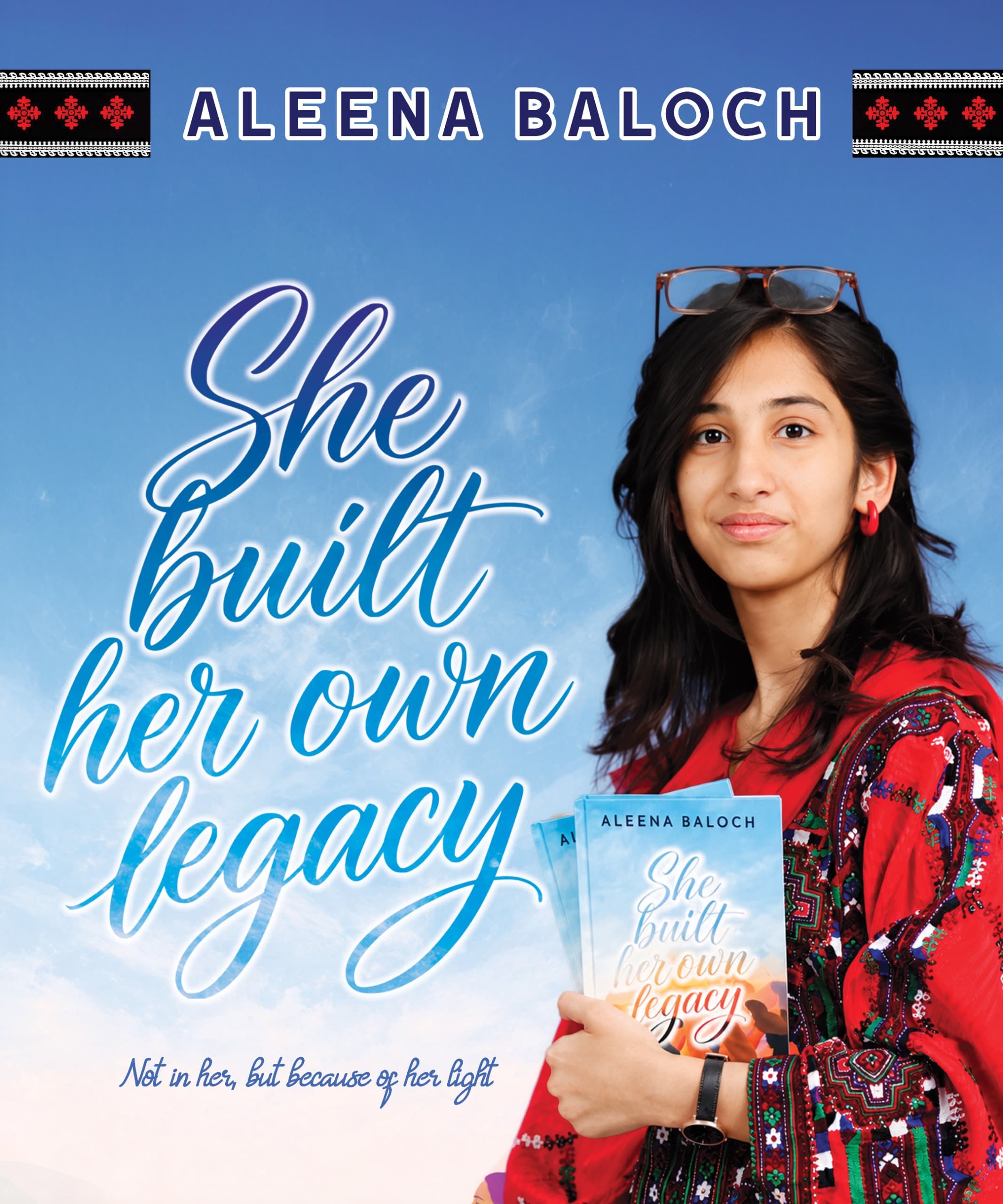 Aleena Baloch with her book She Built Her Own Legacy